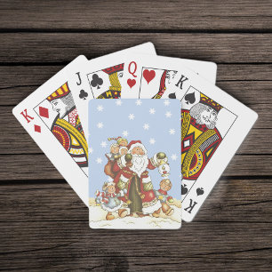 Baraja De Cartas Arte popular de Santa Claus niños Navidad copos de