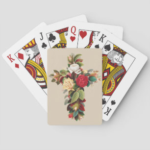 Baraja De Cartas Arte Religioso Cruz Botánica Antigua de Rosas