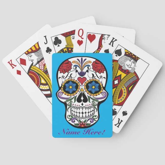 Baraja De Cartas Artsy Sugar Skull Personalizado de arte mexicano (Reverso)