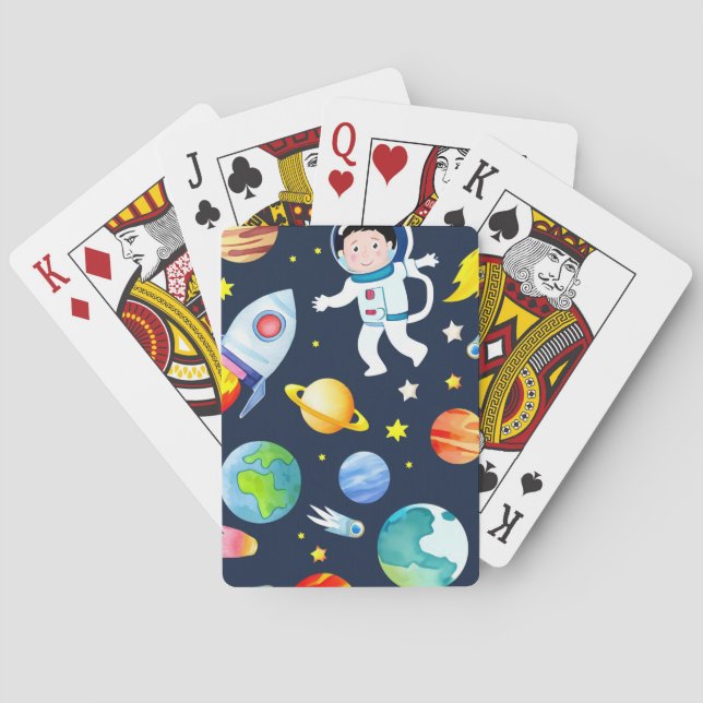 Baraja De Cartas Astronaut in Space Planets and Rockets Pattern (Reverso)