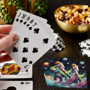 Baraja De Cartas Astronauta en Dino en el espacio