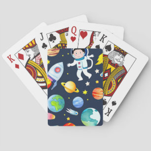 Baraja De Cartas Astronauta en el patrón de planetas y cohetes espa