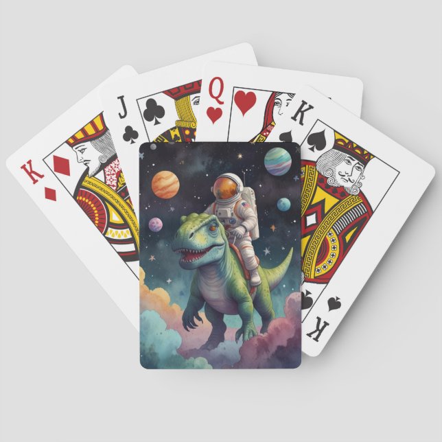 Baraja De Cartas Astronauta sobre Dino en el espacio (Reverso)