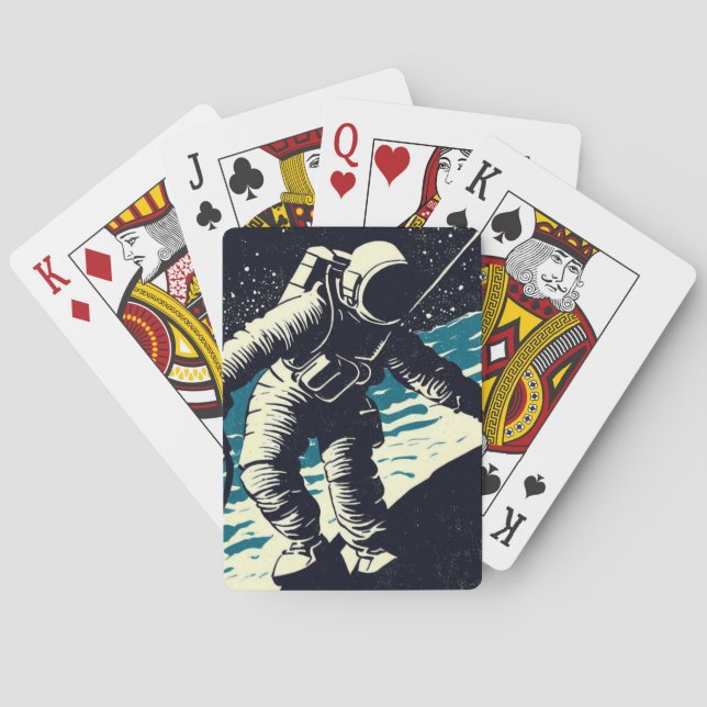 Baraja De Cartas Astronautas de SF en Spacewalk - Woodcut (2) (Reverso)