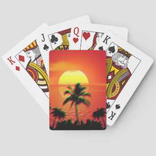 Baraja De Cartas Atardecer caribeño Vaporwave Estética Retro 80s 90