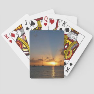 Baraja De Cartas Atardecer con veleros paisaje tropical foto