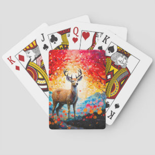 Baraja De Cartas Atardecer dorado Floral Otoño Bosque Ciervo