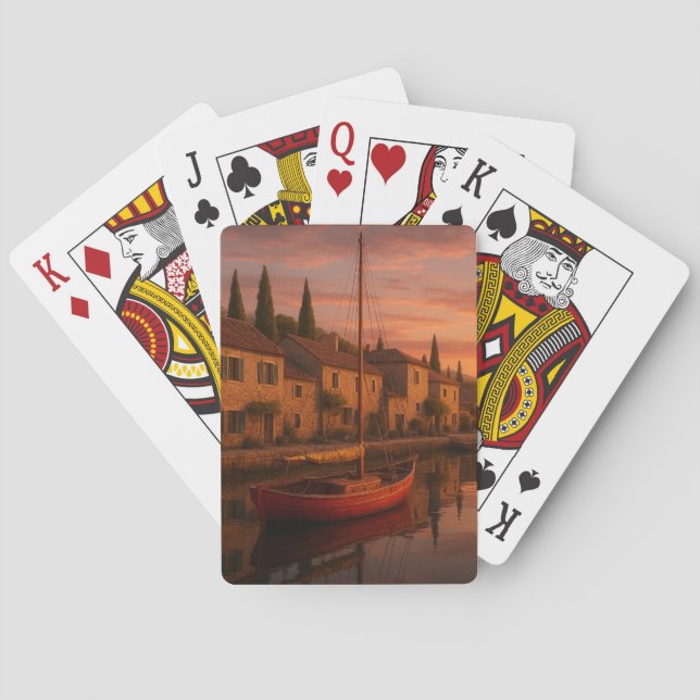 Baraja De Cartas Atardecer dorado sobre pueblo costero (Reverso)