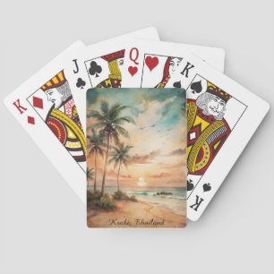 Baraja De Cartas Atardecer en la playa tropical de Krabi Tailandia