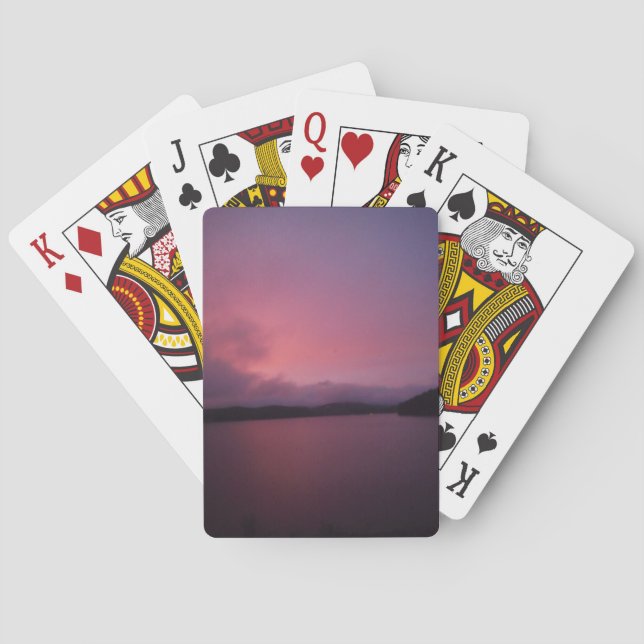 Baraja De Cartas Atardecer morado en el lago Arrowhead (Reverso)