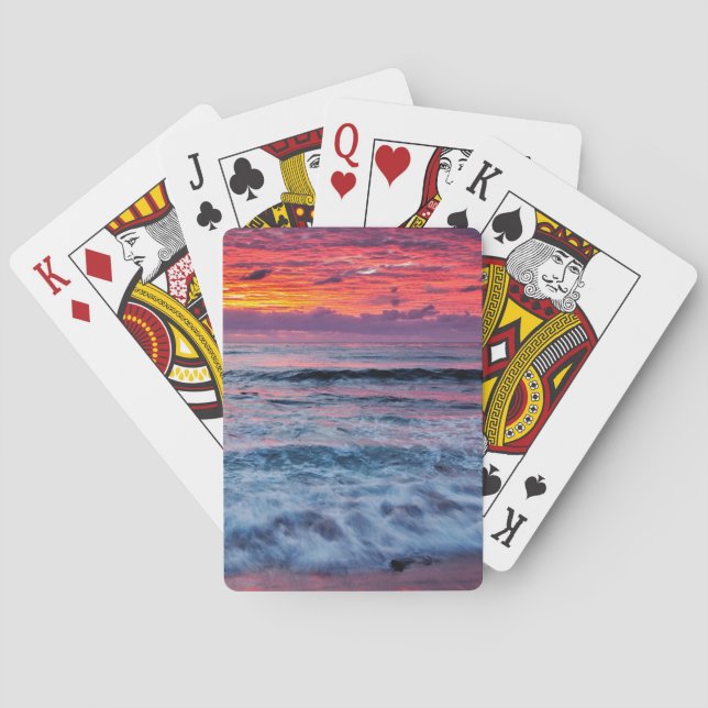 Baraja De Cartas Atardecer sobre olas oceánicas, California (Reverso)