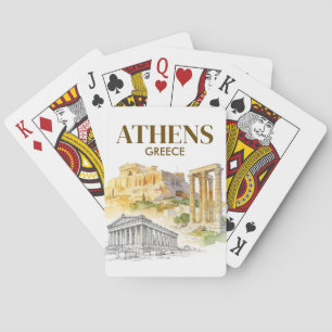 Baraja De Cartas Atenas Grecia Acrópolis Boceto Acuarela Viaje