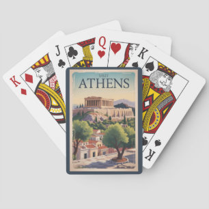 Baraja De Cartas Atenas Grecia Ilustracion Viaje Arte Vintage