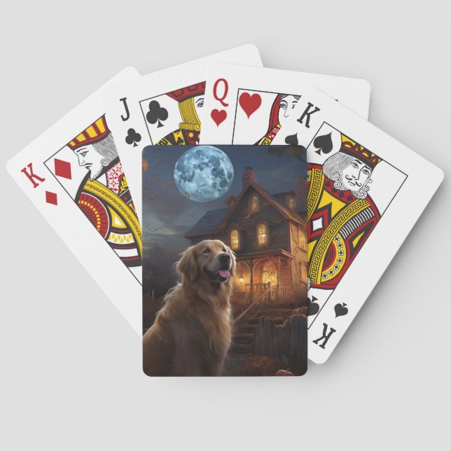 Baraja De Cartas Aterrador de Golden Retriever Halloween (Reverso)