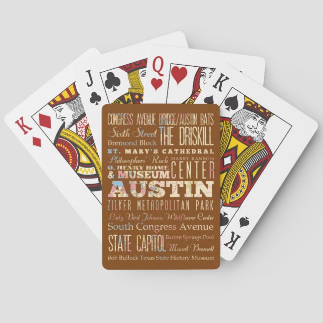 Baraja De Cartas Atracciones y lugares famosos de Austin, Texas. (Reverso)