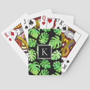 Baraja De Cartas Audaz acuarela tropical verde deja monograma