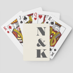 Baraja De Cartas Audaz Monograma Moderno Iniciales Crema Negra Boda