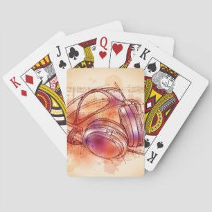 Baraja De Cartas Auriculares con fondo de acuarela y notas