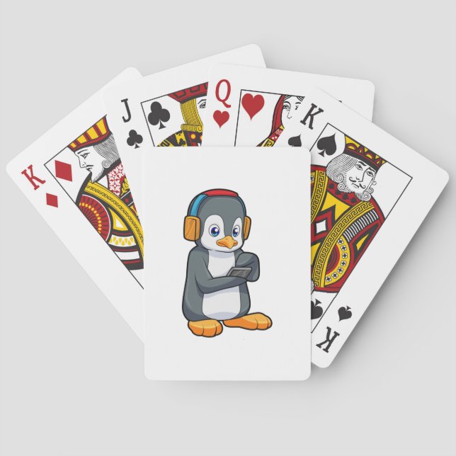 Baraja De Cartas Auriculares con música pingüino (Reverso)