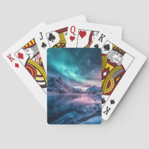 Baraja De Cartas Aurora Borealis sobre el paisaje montañoso nevado