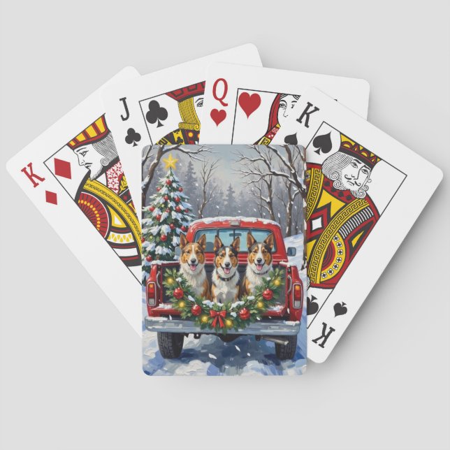 Baraja De Cartas Australian Kelpie Christmas Red Truck Holiday (Reverso)
