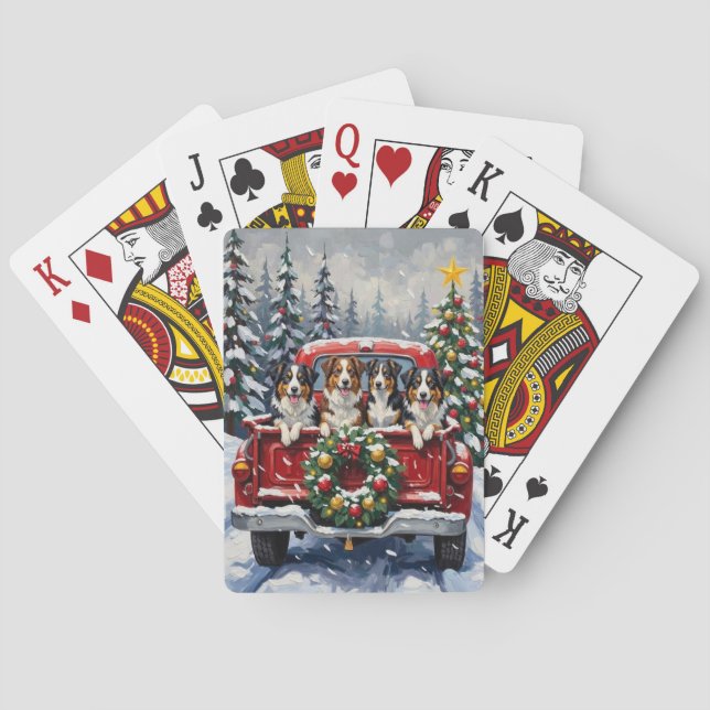 Baraja De Cartas Australian Shepherd Christmas Red Truck Holiday (Reverso)
