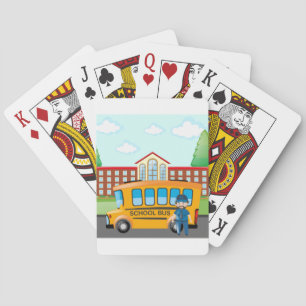 Baraja De Cartas Autobús Escolar Amarillo con Conductor y Edificio