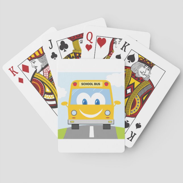 Baraja De Cartas Autobús Escolar Amarillo Sonriente (Reverso)
