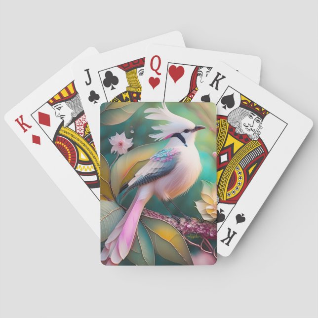 Baraja De Cartas Ave de fantasía Jay con cola de rubor crestado bla (Reverso)