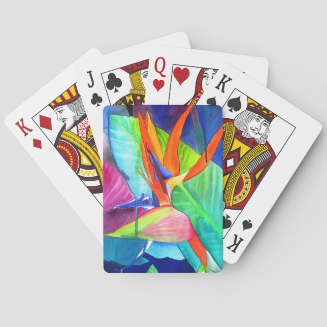 Baraja De Cartas Ave del Paraíso Strelitzia flor arte tropical (Reverso)