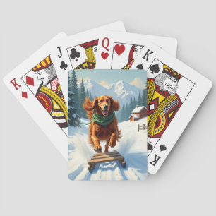 Baraja De Cartas Aventura en trineo del Setter Irlandés Pintura de