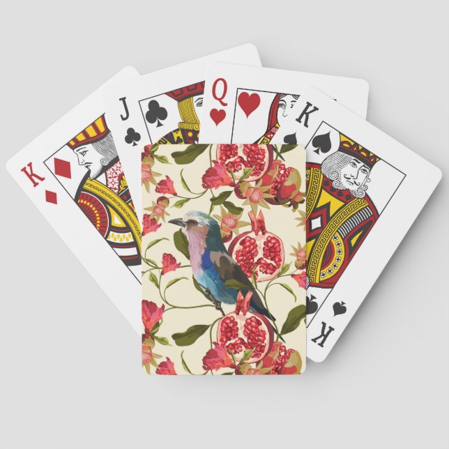 Baraja De Cartas Aves exóticas, flores, granada. (Reverso)