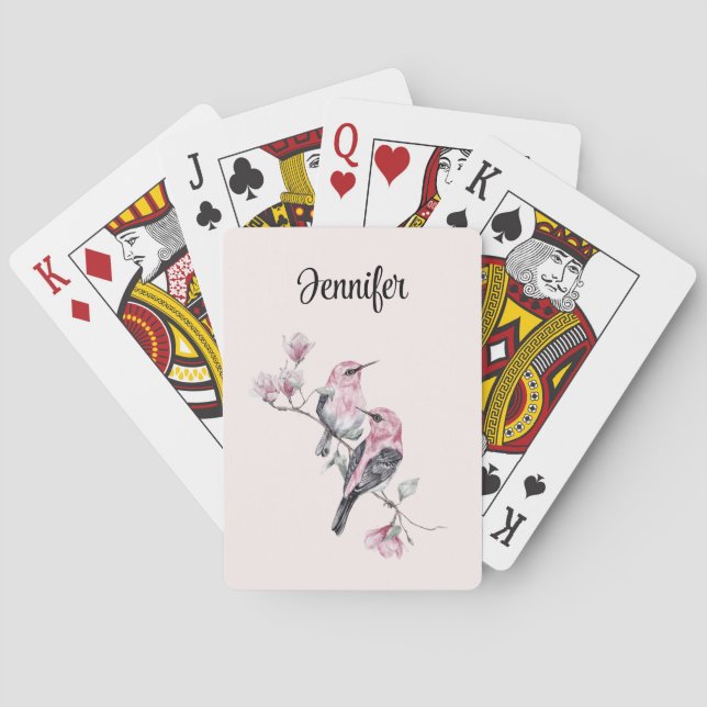 Baraja De Cartas Aves rosadas y negras en una rama de árbol (Reverso)