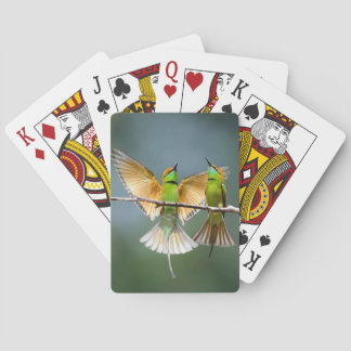 Baraja De Cartas Aves verdes Frolic en la fotografía de los árboles