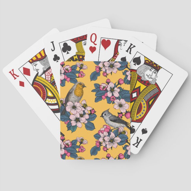 Baraja De Cartas Aves y flores en amarillo (Reverso)