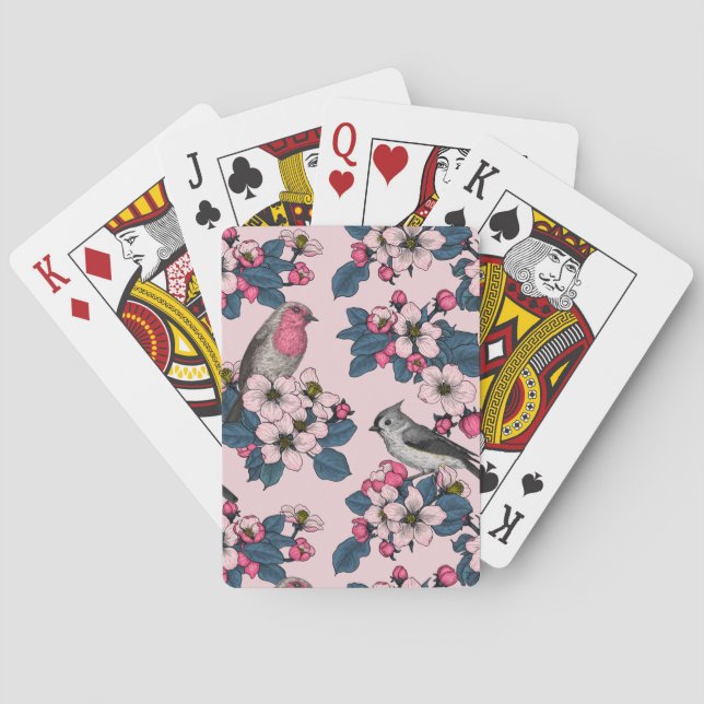 Baraja De Cartas Aves y flores en rosa (Reverso)