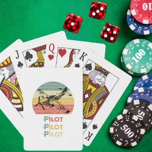 Baraja De Cartas Avión contra una puesta de sol retro vintage, Avia