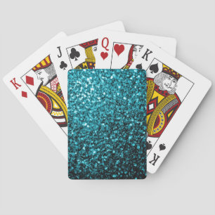 Baraja De Cartas Azul acuático brillante purpurina brillo destellos