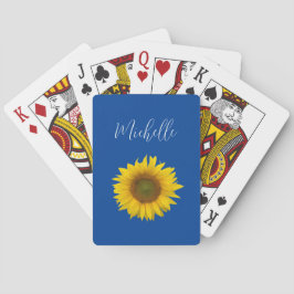 Baraja De Cartas Azul botánico floral de girasol