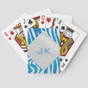 Baraja De Cartas Azul cebra y blanco con monograma