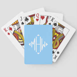 Baraja De Cartas Azul Celeste Blanco 3Init Diamante Fuente Monogram