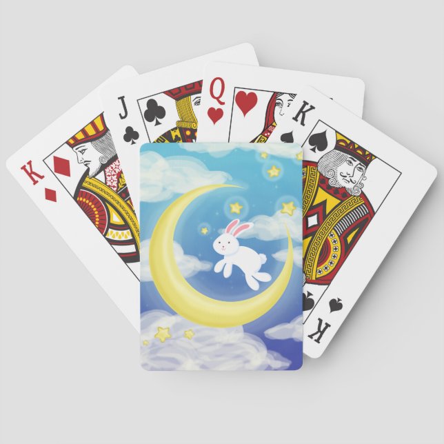 Baraja De Cartas Azul del conejito de la luna (Reverso)