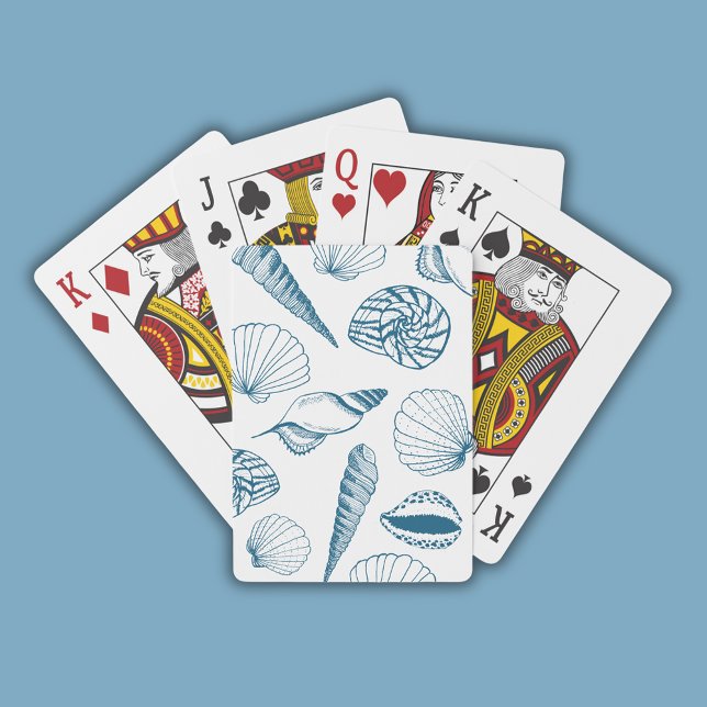 Baraja De Cartas Azul del Ilustracion de conchas marinas (Coastal chic blue seashell nautical beach vibe playing cards)