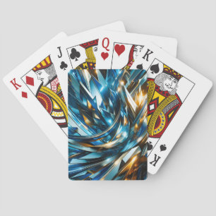 Baraja De Cartas Azul Dorado Futurista Abstracto Metálico Geométric