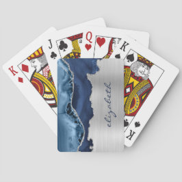 Baraja De Cartas Azul Marino Moderno Plateado Agata Metálico