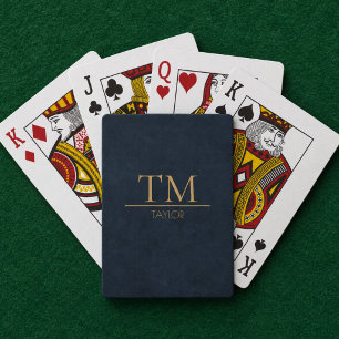 Baraja De Cartas Azul Medianoche Moderno con Monograma de Oro Perso