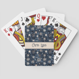 Baraja De Cartas Azul oscuro simple con copos de nieve