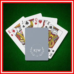 Baraja De Cartas Azul Polvo y Blanco   Monograma de Iniciales Moder
