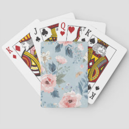 Baraja De Cartas Azul Polvoriento Floral Acuarela Jardín Rosado Flo