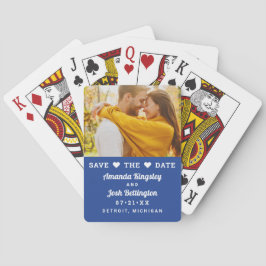 Baraja De Cartas Azul Real Moderno Foto Corazón Guardar la Fecha